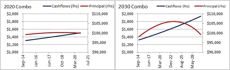 2020 and 2030 combo of cashflows and principal