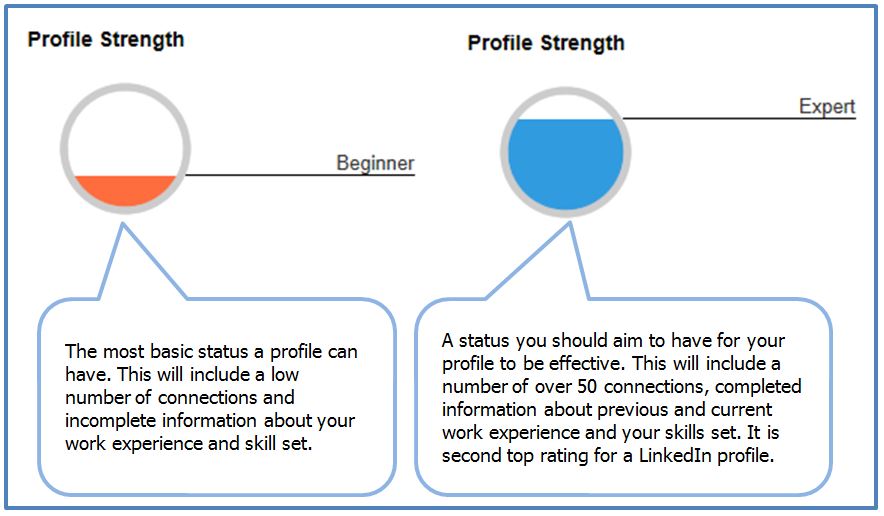 LinkedIn profile strength beginner and expert